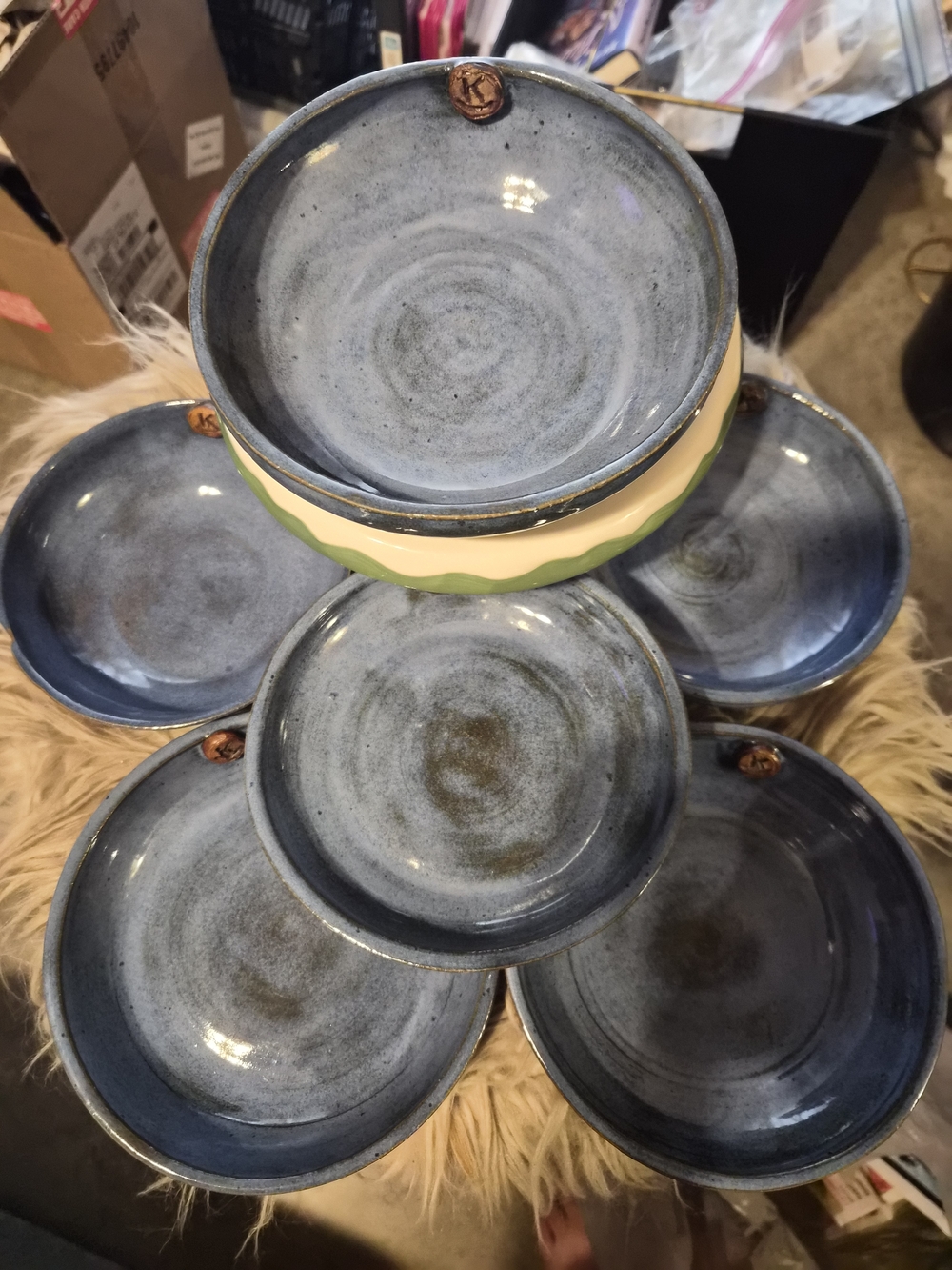 6pc Bill Stauder Topisaw Pottery Bowls Signed K Medallion Mississippi Studio Art
